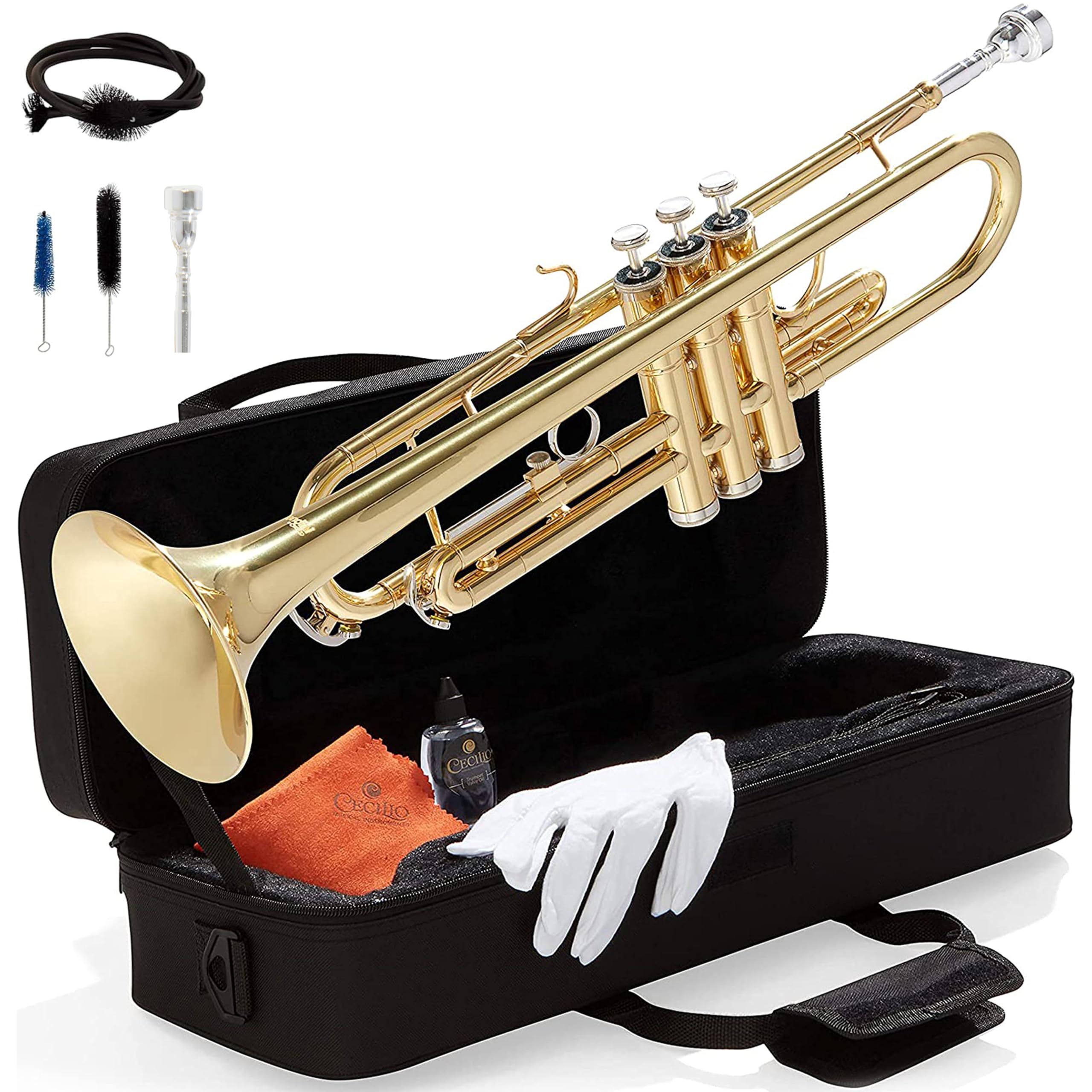 Mendini By Cecilio Bb Standard Trumpet Set for Beginners - Gold | Brass Trumpet 