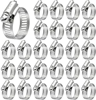 50 Pcs Stainless Steel Hose Clamps 5/8 Inch to 1-1/16 Inch(14-27mm) 304 Stainless Steel Worm Gear Metal Hose Clamps for Pipe, Intercooler, Plumbing, Tube and Fuel Line