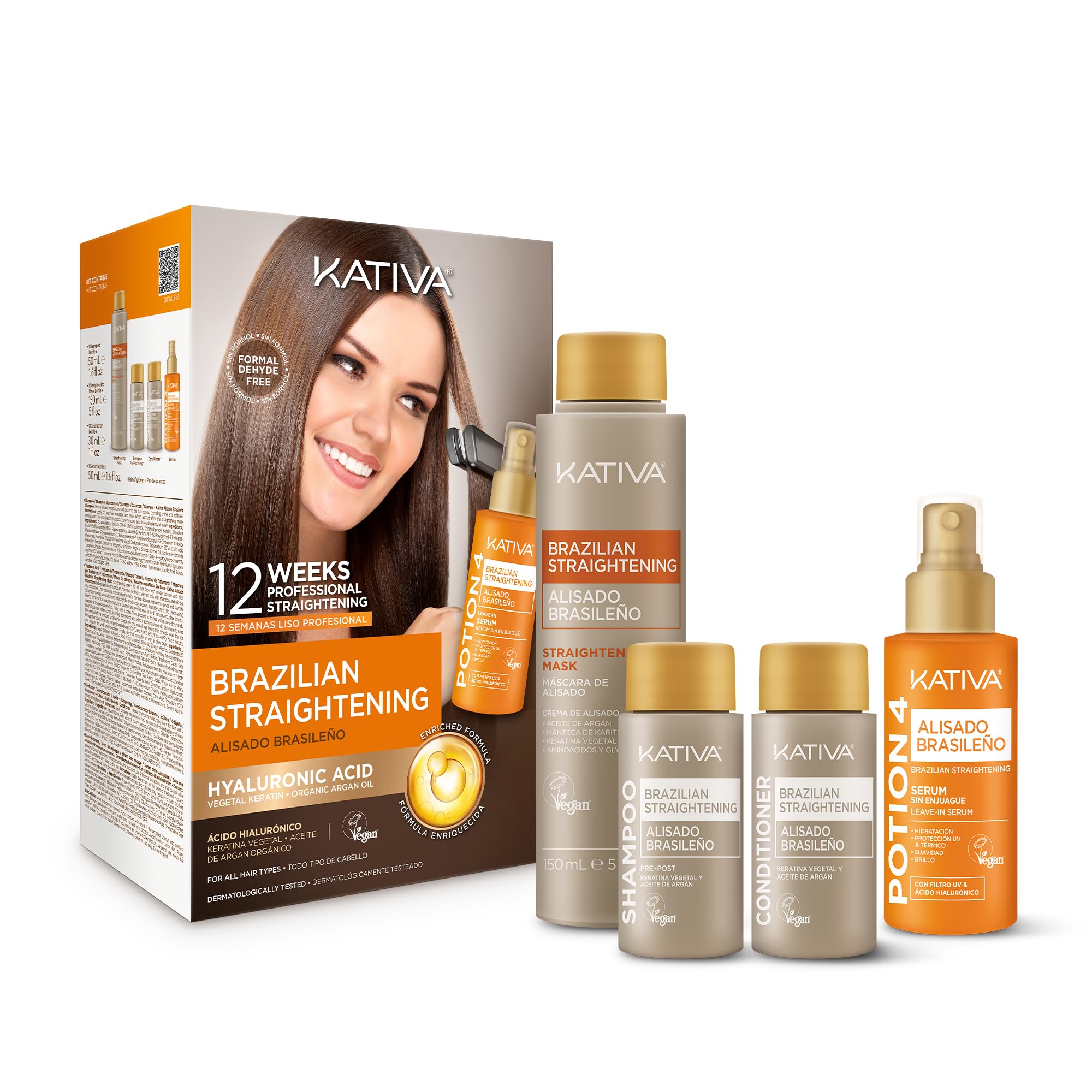 KATIVA Brazilian Keratin Straightening Kit - Alisado Brasileño Keratina + Potion