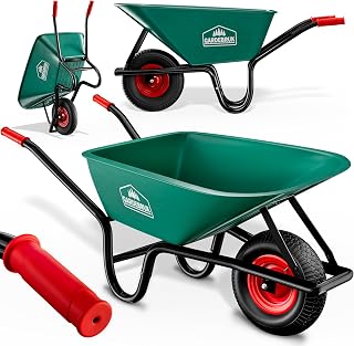 GARDEBRUK® Heavy Duty Garden Wheelbarrow, 250KG 100L | Builders Wheelbarrow, Garden Trolley Cart, 40cm Pneumatic Tyre, Steel Rim, Poly Tray for Allotment Equipment & Construction