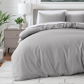 Bare Home Duvet Cover Twin Size Set, 1800 Ultra-Soft Duvet Cover Set Lightweight, Cooling Duvet Cover with 1 Pillow Sham (Twin, Light Grey)