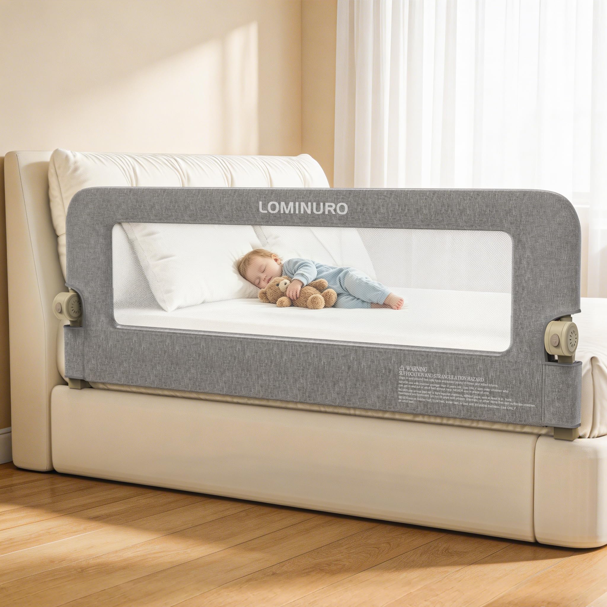 Lominuro Bed Rail for Toddlers, 75in Foldable Toddler Bed Rails with Reinforced 