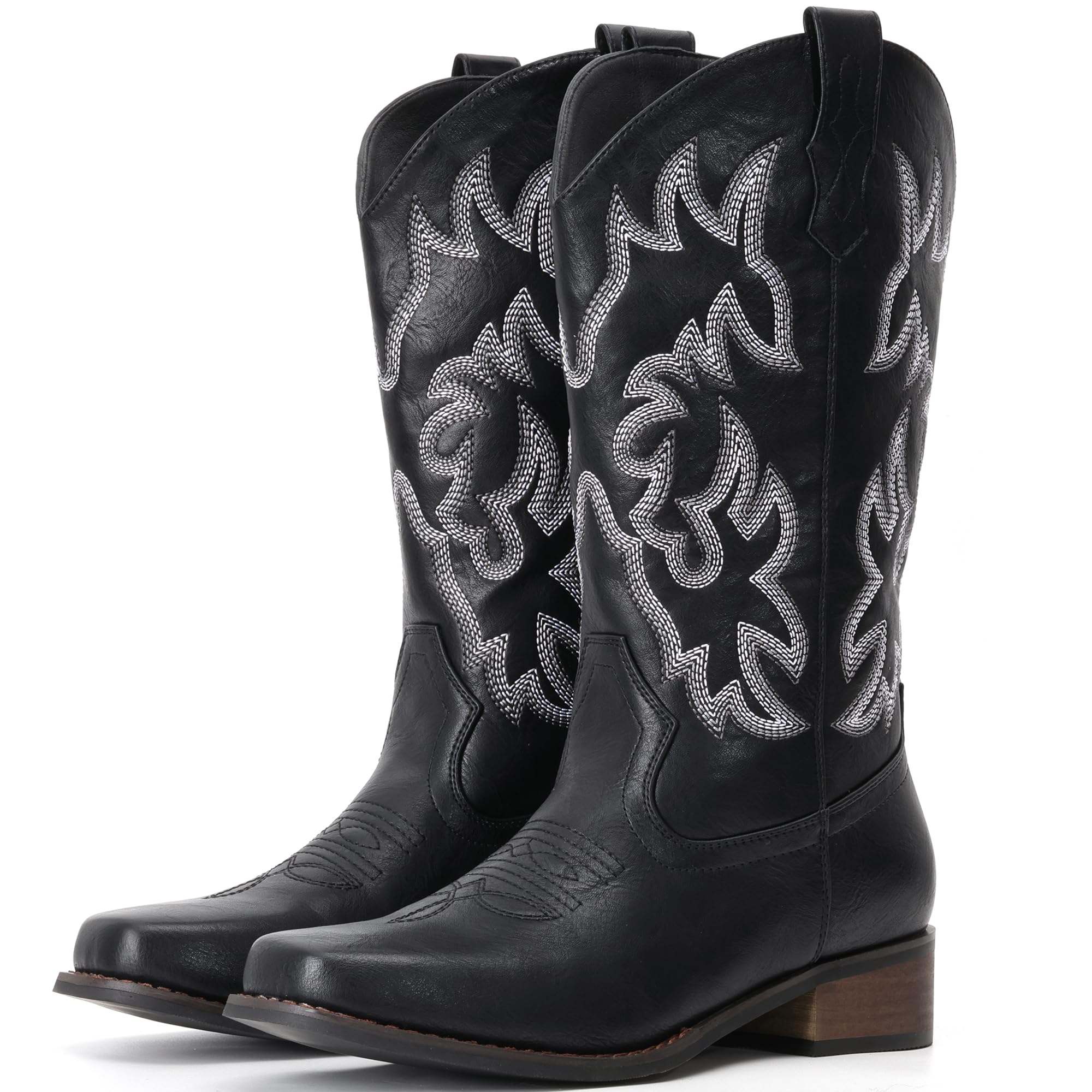 IUV Cowboy Boots For Women Square Toe Wide Suede Western Mid Calf Cowgirl Boot