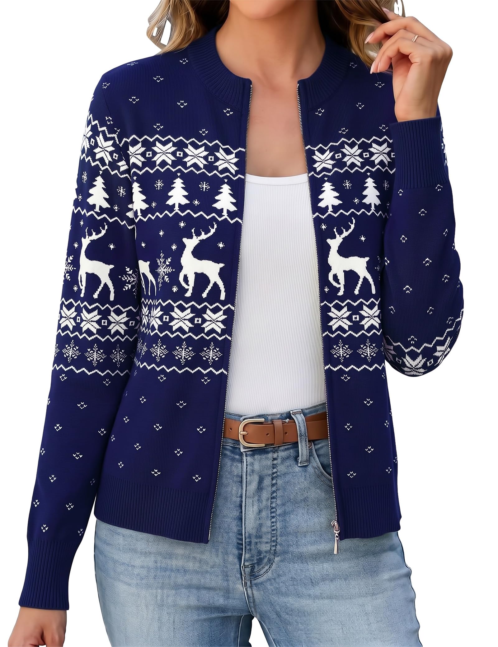 Aottori Knitted Cardigans for Women Zip Up Open Front Lightweight Knitwear