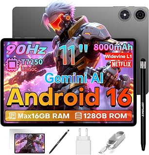 TECLAST P50T Tablet 11 Inch Android 16 Tablet 90Hz, T7250 2GHz Octa-Core Gemini AI, 16GB RAM+128GB ROM+5TB TF, 8000mAh, 5G WiFi, Widevine L1, 13MP+5MP/GPS/3.5MM/BT5.2/OTG, Tablets with Pencil, 2026