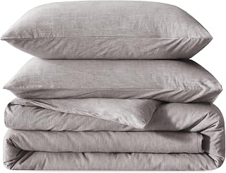 BFS HOME Linen Duvet Cover Queen Size - Soft Breathable Cotton Linen Blend, 3-Pieces Bedding Set with 2 Pillowcases, Stonewashed Texture, Grayish Purple, All-Season Comfort