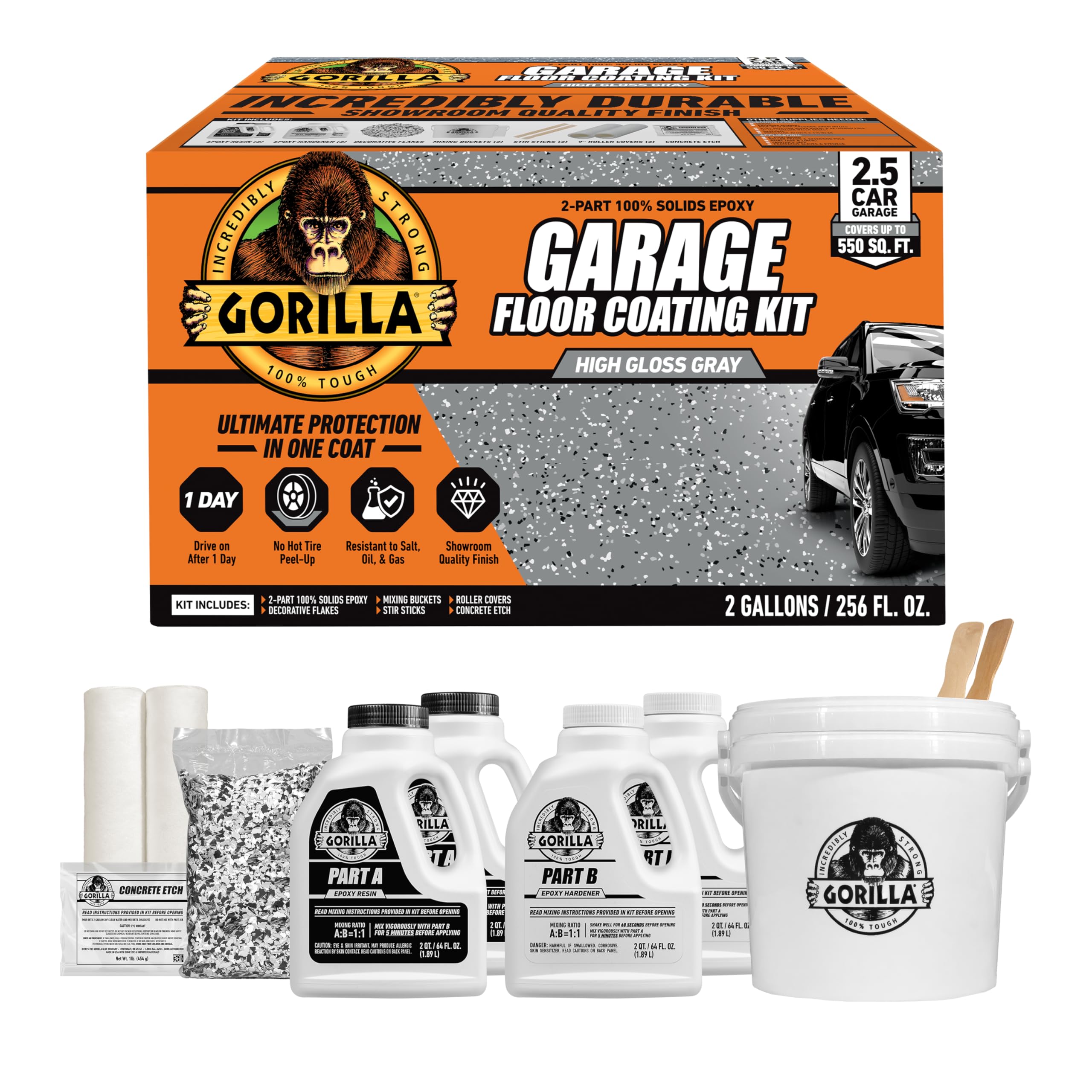 Gorilla Epoxy Garage Floor Coating Kit, 12 Pieces, 550 sq. ft. Coverage | High G