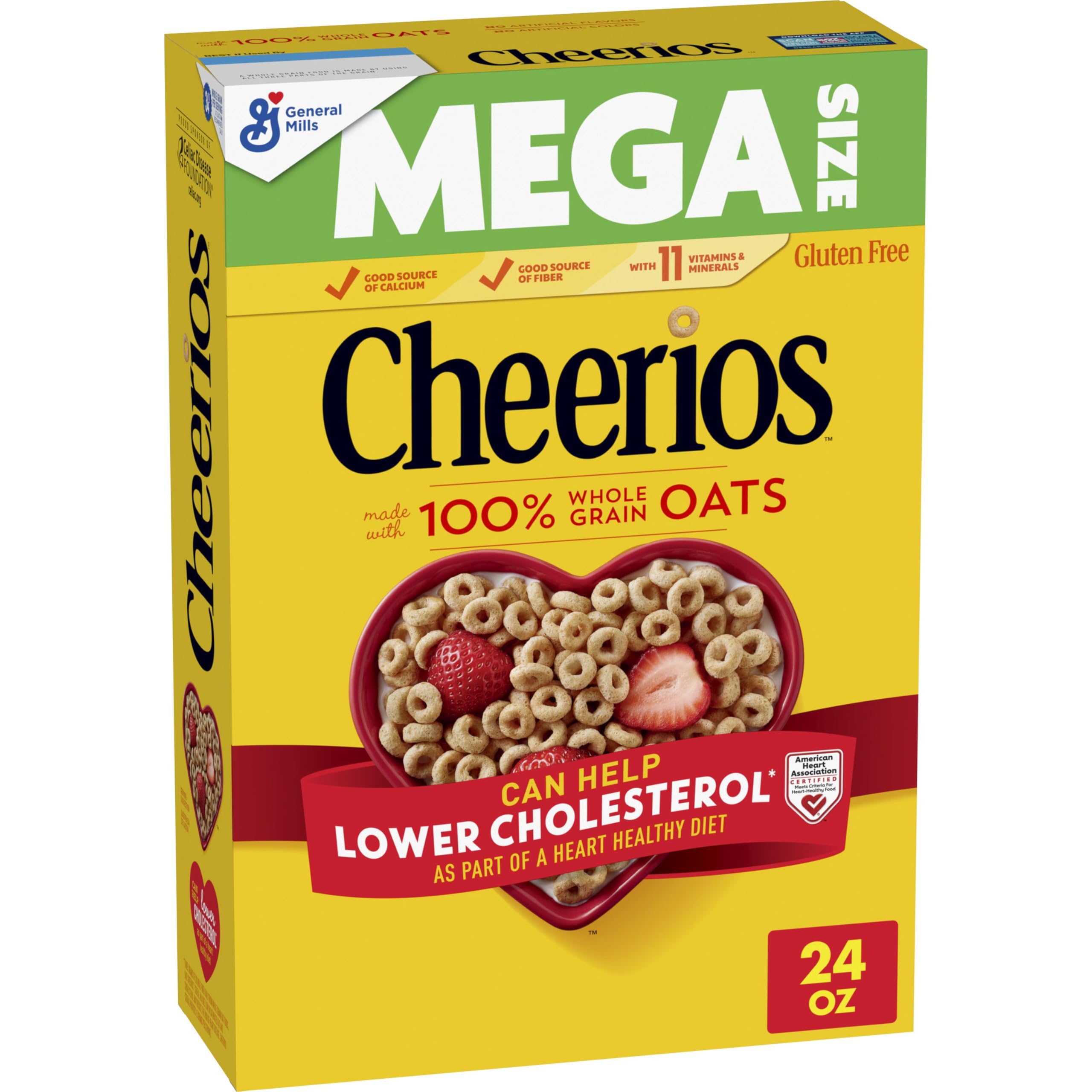 Cheerios, Heart Healthy Gluten Free Breakfast Cereal, Mega Size, 24 oz | 100% Wh