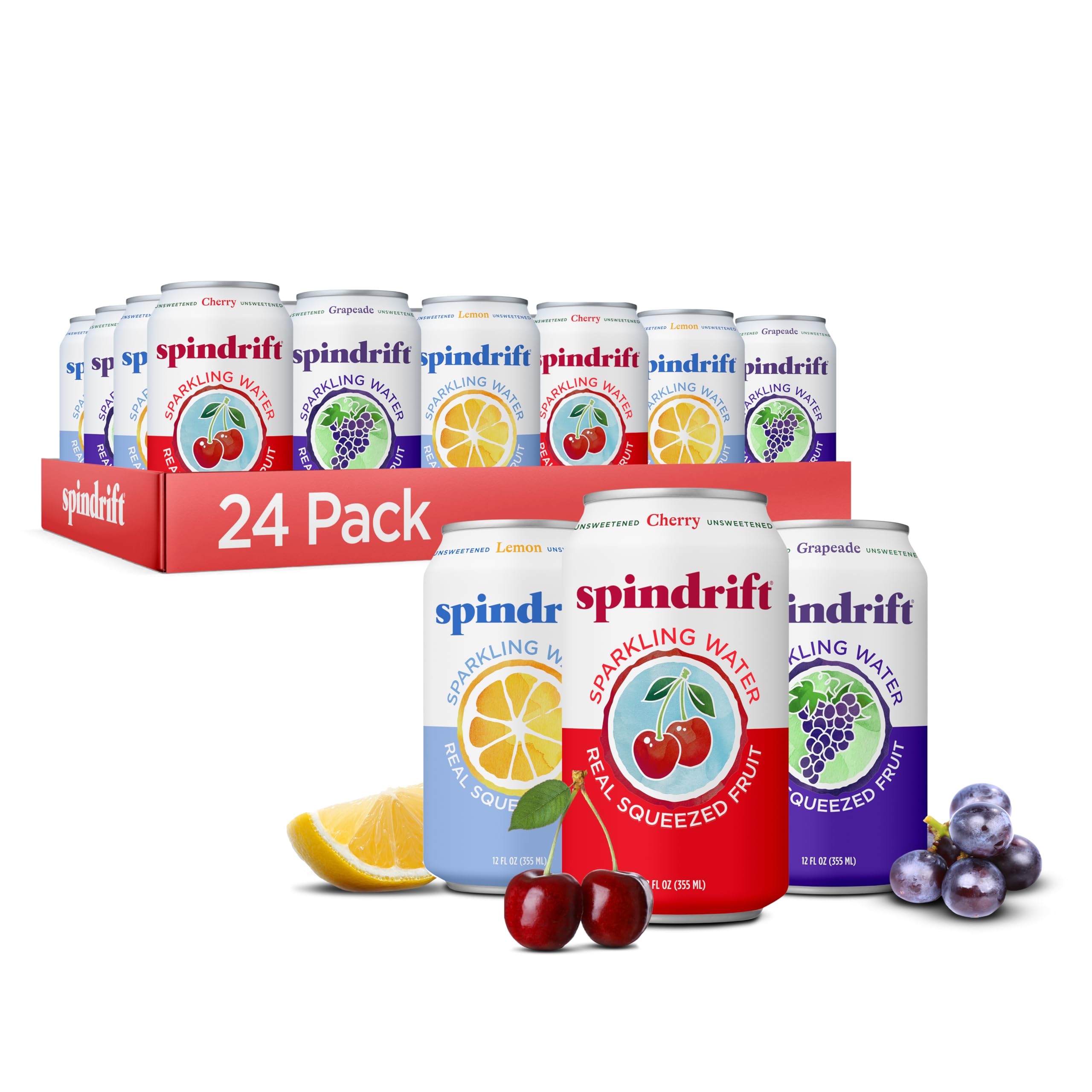 Spindrift Sparkling Water, Americana 3 Flavor Variety Pack, Made with Real Squee