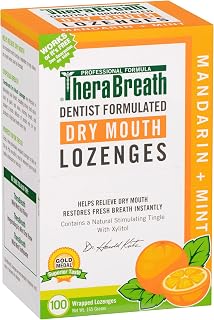 TheraBreath Dentist Recommended Dry Mouth Lozenges, Sugar Free, Mandarin Mint Flavor, 100 Count