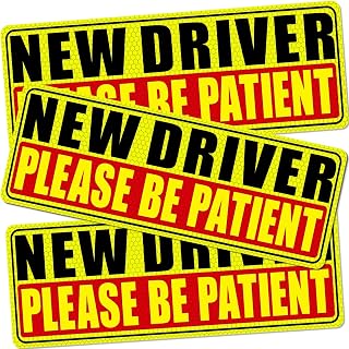 Sukh Student Driver Magnet for Car, 3 Pack New Driver Reflective Signs | Magnetic Please Be Patient Signs for Teen Beginner Drivers, Reusable Reflective Car Decals, Driving Practice &amp; Safety