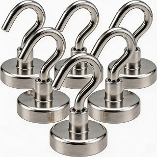 Silver Magnetic Hooks, Strong 30lb Neodymium Magnetic Hooks for Cruise, Grill, Towel, Hanging Indoor, Kitchen, Workplace, Office and Garage (Pack of 6)