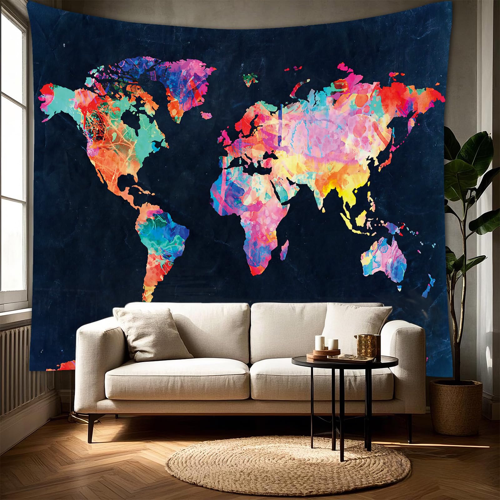 World Map Tapestry Abstract Travel Wall Art Large Wall Hanging for Bedroom Livin