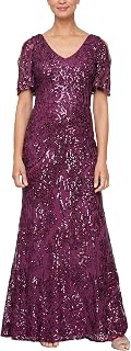 Alex Evenings Long Mother of The Bride Sequin Dress with Cold Shoulder Flutter Sleeves (Petite And Regular Sizes) Women's Special Occasion Dress