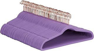 Amazon Basics Hangers for Suits, Velvet, Non-Slip, Purple, Rose Gold, 100 Pack
