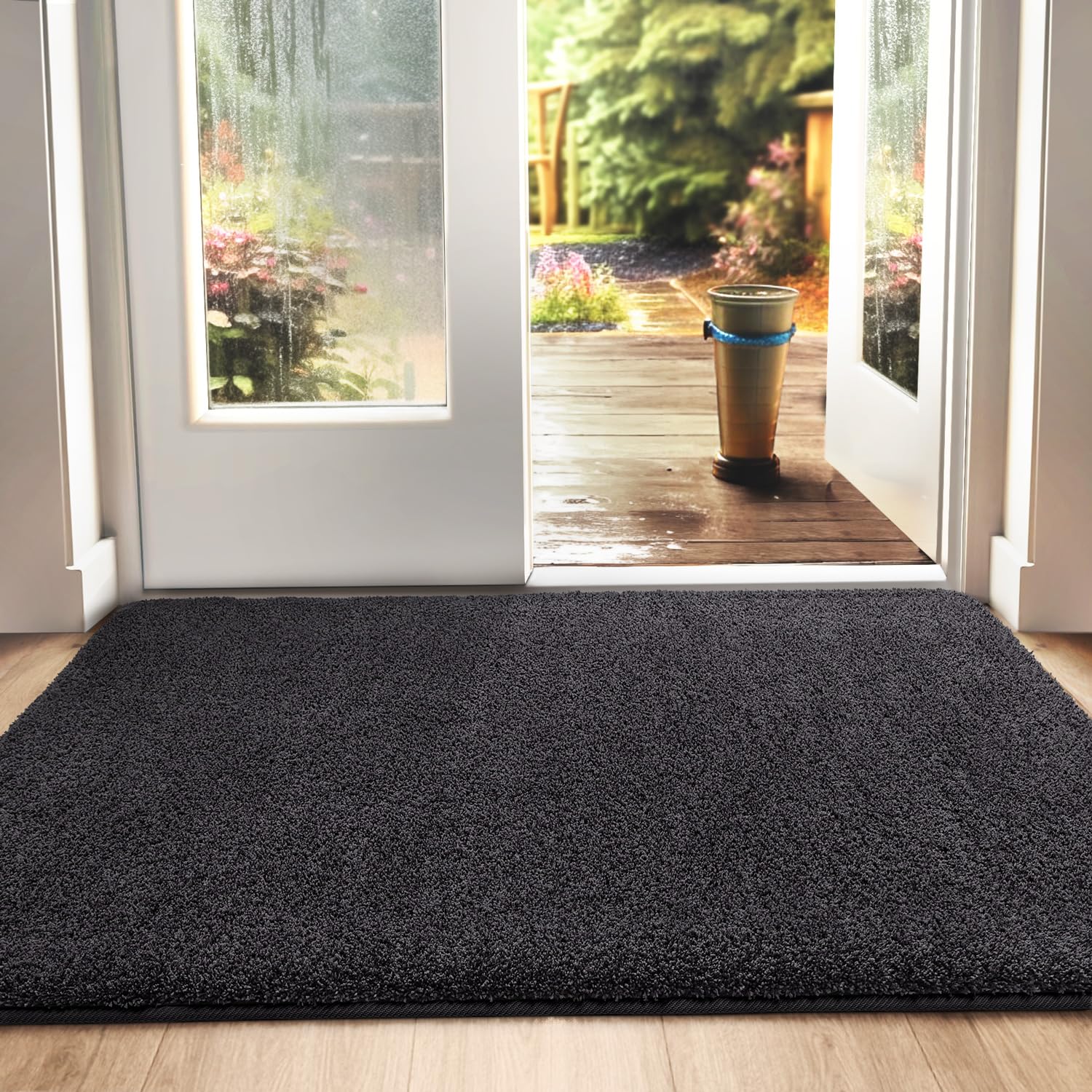 DEXI Dirt Trapper Indoor Door Mat 50 x 80 cm, Black-Grey | Super Absorbent, Non 