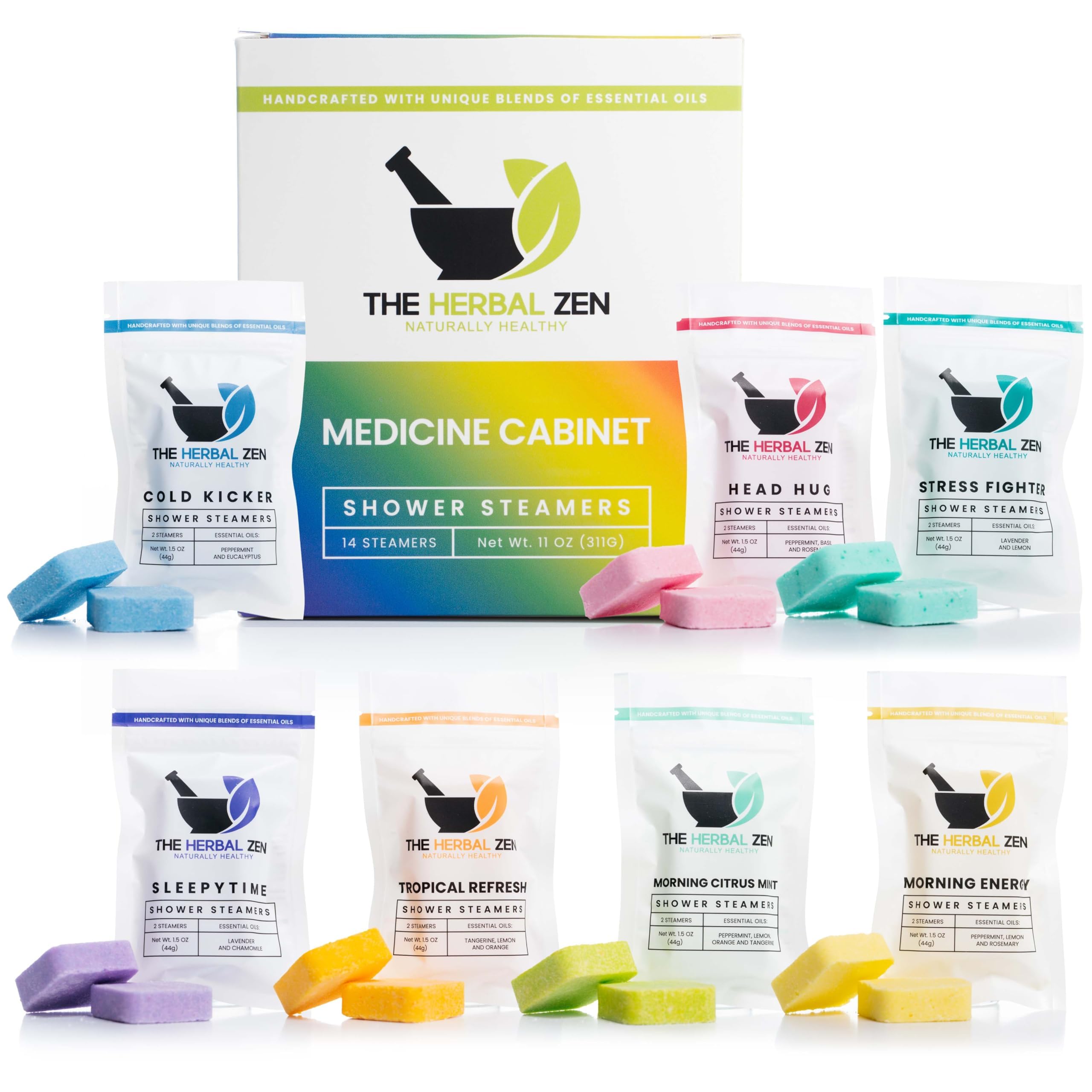 The Herbal Zen Shower Steamers Aromatherapy Pure Essential Oils - 14 Pack | 7 Bl