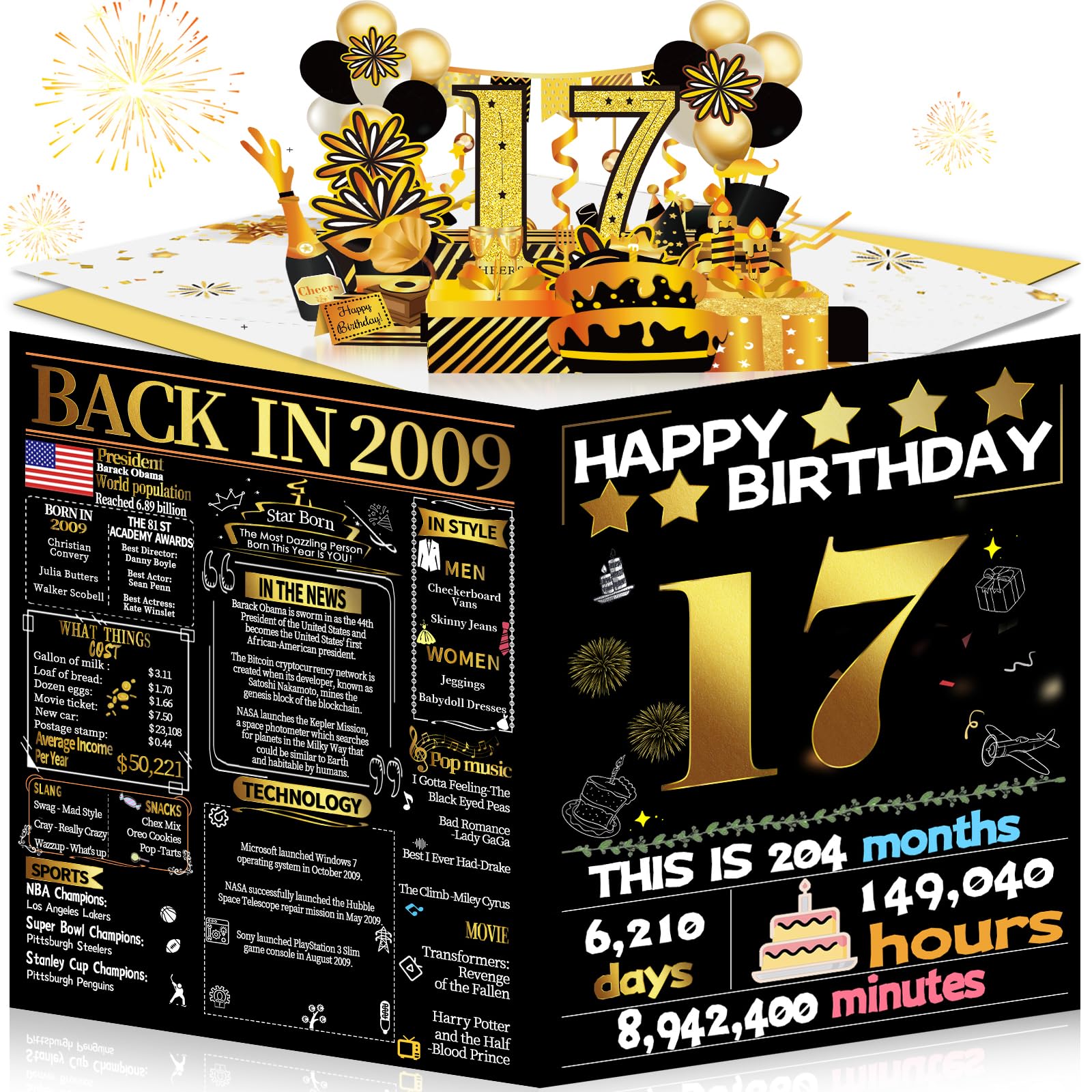 Joycard 17th Birthday Card for Girl Boy, 3D Pop Up Happy Birthday Gift for Daugh