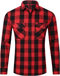 Dokkia Men's Long Sleeve Dress Buffalo Check Business Work Flannel Shirts - l
