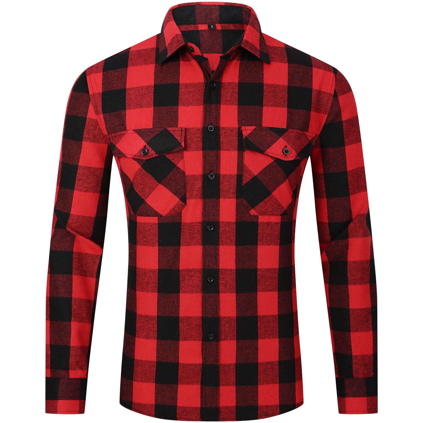 Dokkia Men's Long Sleeve Dress Buffalo Check Business Work Flannel Shirts - l