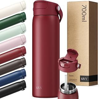 KIVY Stainless Steel Drinking Bottle with Straw, 700 ml, Dishwasher Safe