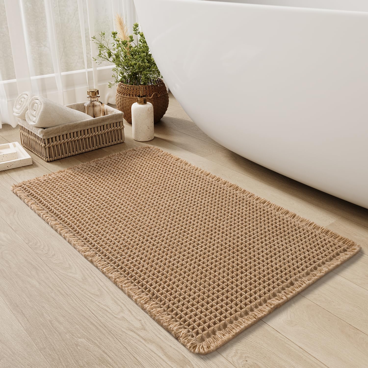 Upgraded Waffle Bath Mat Non Slip Super Absorbent Quick Dry Bath Mats for Bathro