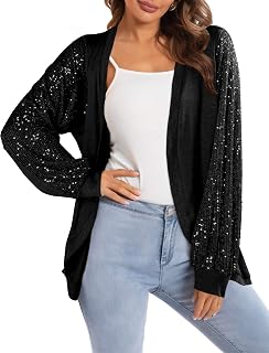 Sequin Cardigans for Women Sparkly New Year Tops Open Front Outerwear Coat Shimmer Glitter Loose Jackets