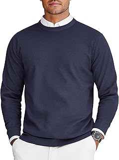 COOFANDY Mens Crew Neck Sweaters Long Sleeve Lightweight Knit Dress Pullover Sweaters