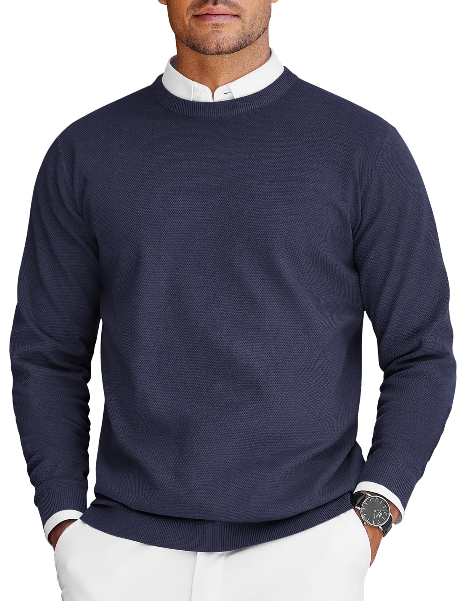 COOFANDY Mens Crew Neck Sweaters Long Sleeve Lightweight Knit Dress Pullover Swe
