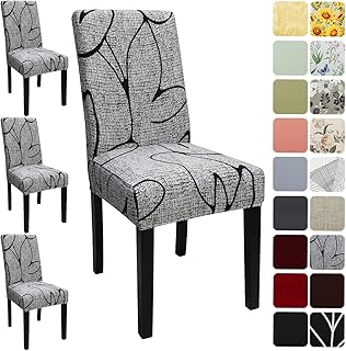 Keyroal Dining Room Chair Covers Set of 4, Stretch Printed Parsons Chair Slipcovers Spandex Removable Washable Kitchen Chair Protector Cover for Dining Room, Hotel, Ceremony