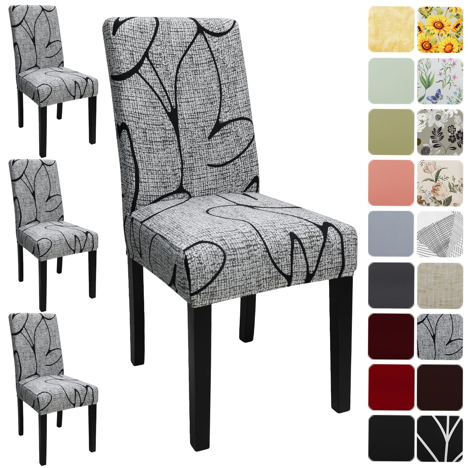 Keyroal Dining Room Chair Covers Set of 4, Stretch Printed Parsons Chair Slipcov