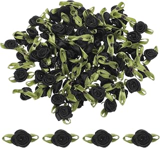 100pcs Black Ribbon Roses 5/8" x 1-3/16" Mini Roses for Crafts Little Satin Ribbon Roses Artificial Flowers