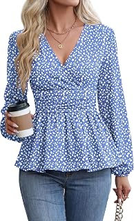 MOLERANI Women Peplum Tops Wrap V Neck Blouses Long Sleeve Shirts
