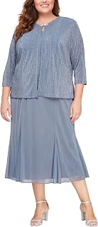 Alex Evenings Plus Size Tea Length Open Front Jacket Dress for Special Occasions Women
