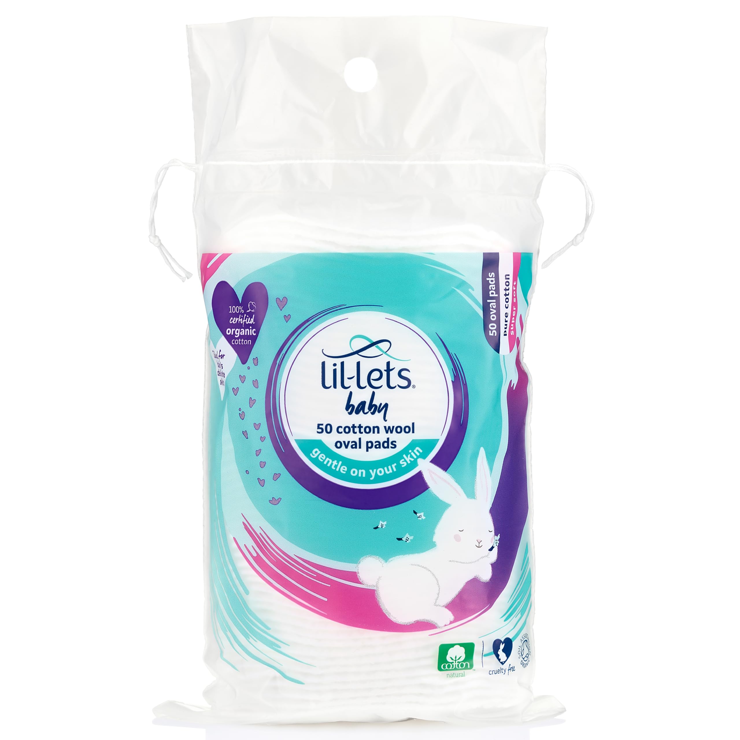 Lil-Lets Baby Cotton Wool Oval Pads, Certified Organic, 100% Pure Cotton Wool, S