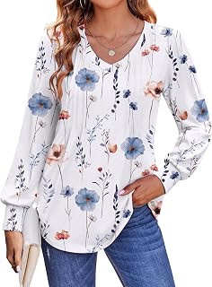 Zeagoo レディース パフ 長袖 シャツ プリーツ Vネック 秋 チュニック トップス ブラウス ドレッシー カジュアル 夏 Tシャツ