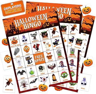Actilize Halloween Bingo Game Cards for 24 Players - 5" x 7", Orange | Halloween Party Activities, Halloween Games for Family Reunion, School & Classroom Party Supplies