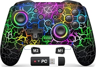 Gammeefy Switch 2 Controller, Wireless Switch Pro Controller for Nintendo Switch/Lite/OLED, 9 Color Adjustable LED Switch Remote Compatible with Windows PC/Android/IOS with Blue·tooth receiver