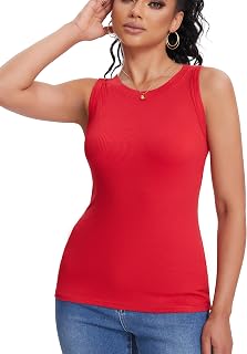 Ribbed Tank Tops Womens Crew Neck Summer Soft Slim Fit Tshirt