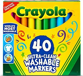Crayola Ultra Clean Washable Markers (40ct), Teacher School Supplies for Kids, Broad Line Colored Markers, Art Marker Set, Ages 3+