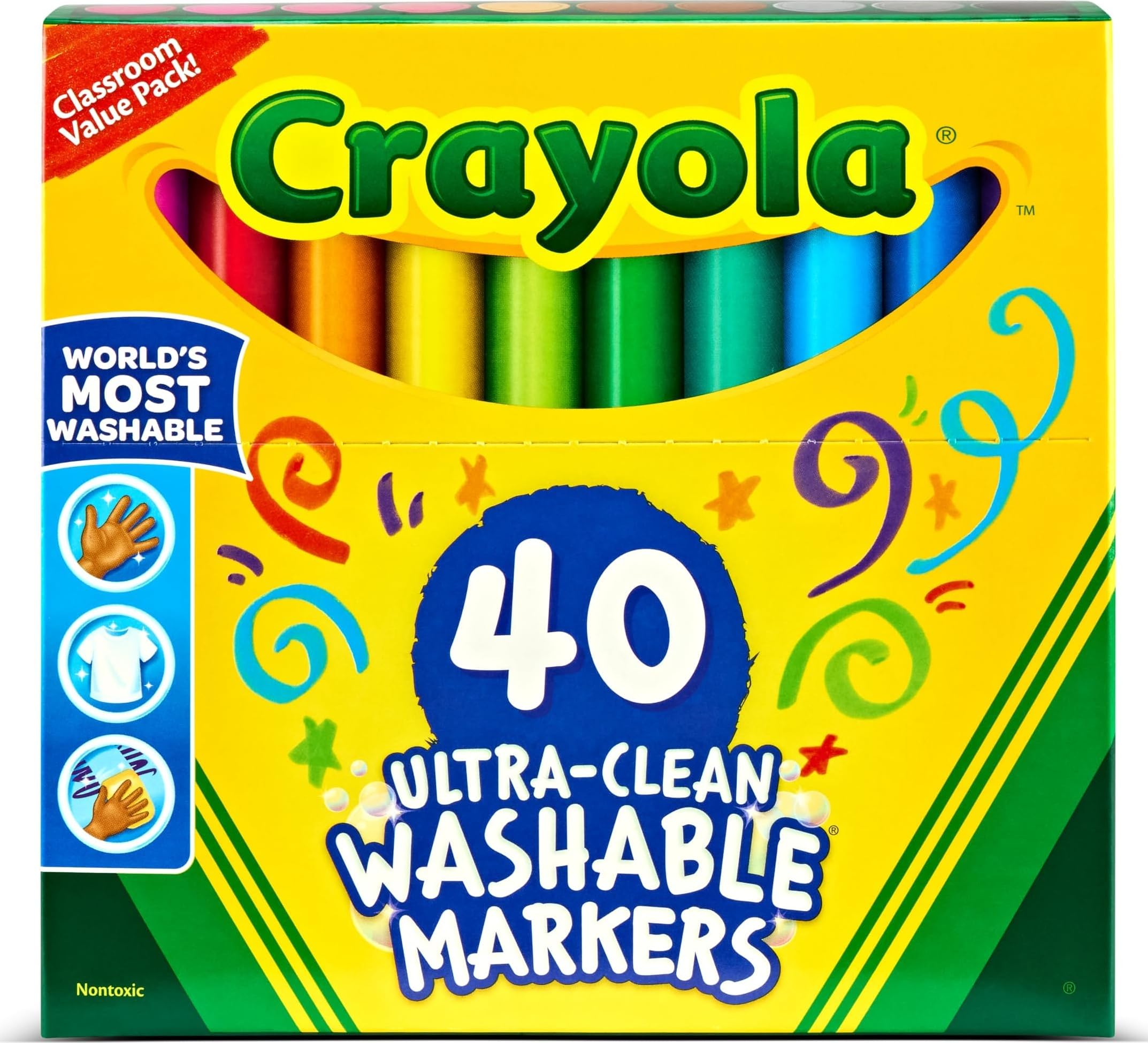 Crayola Ultra Clean Washable Markers (40ct), Teacher School Supplies for Kids, B
