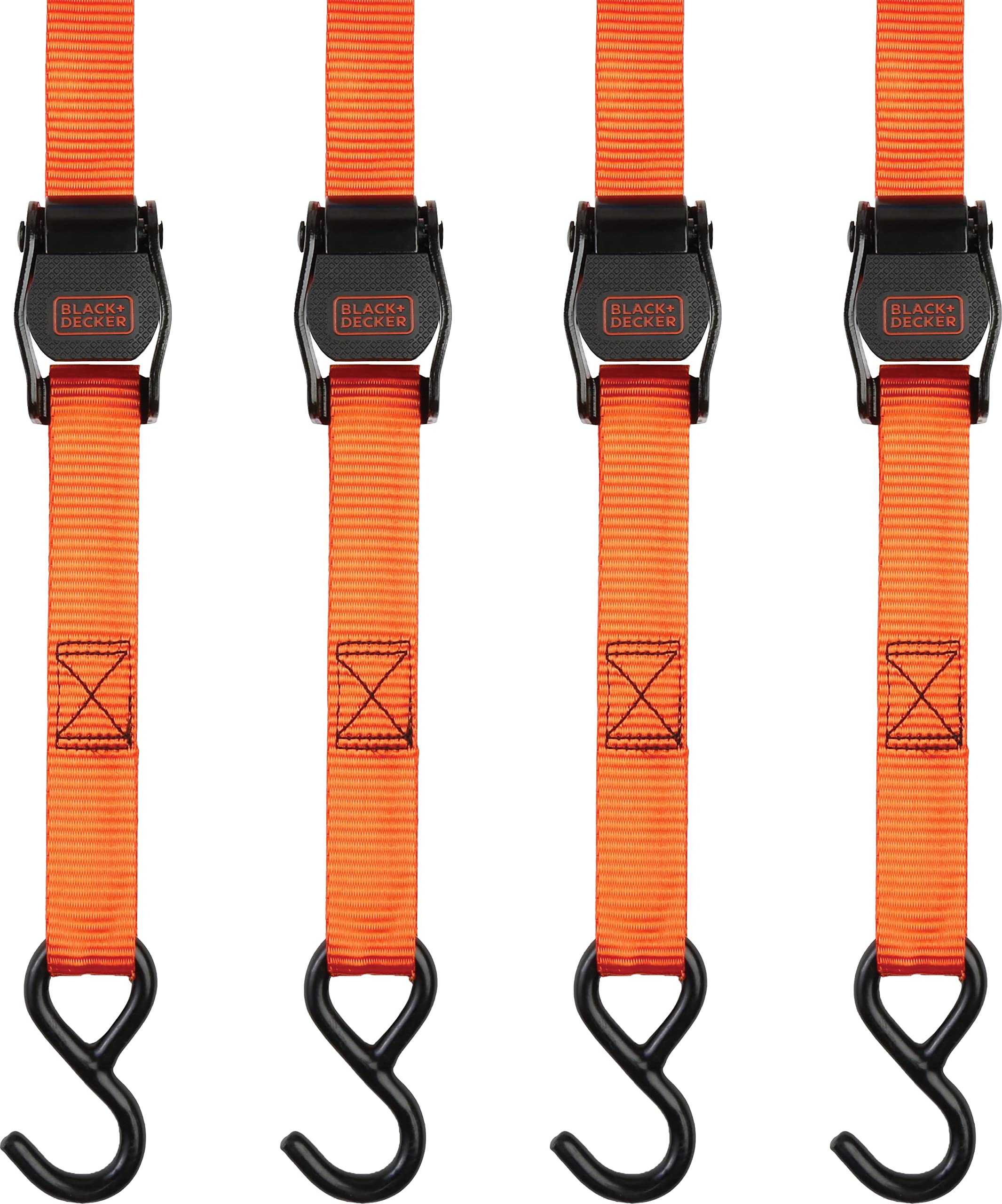 BLACK+DECKER 1" x 10' Light-Duty Cambuckle Tie-Down Straps, 4-Pack | 900 lbs Bre