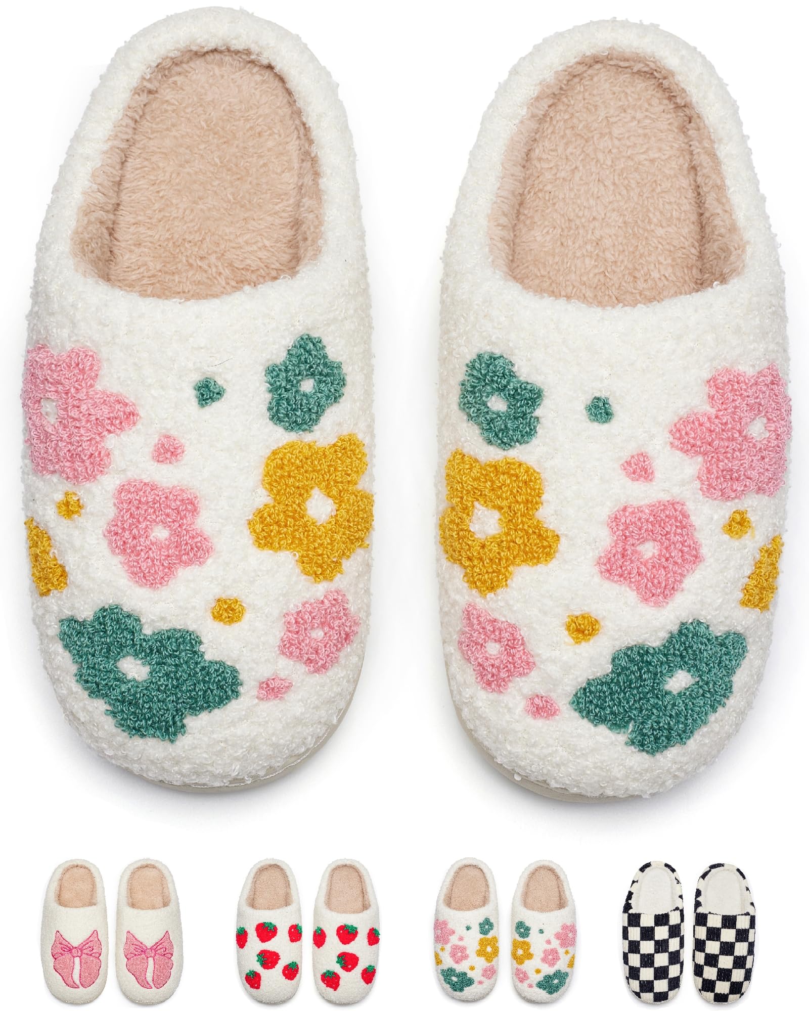 Cute House Slippers for Women Men Warm Cozy House Shoes Fuzzy Home Slippers with