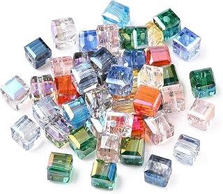 50pcs Square Clear Glass Beads 6x6x6mm Faceted Cube Crystal Spacer Beads for Jewelry Making Bracelet Necklace Keychain DIY Crafts