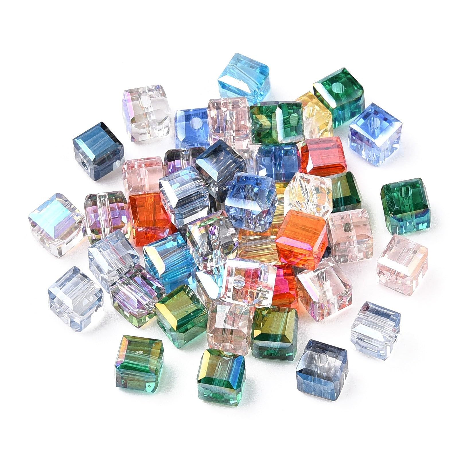 50pcs Square Clear Glass Beads 6x6x6mm Faceted Cube Crystal Spacer Beads for Jew