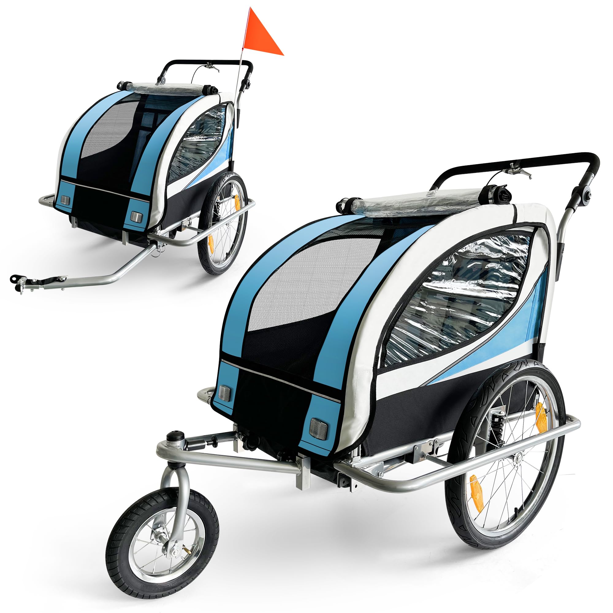 SAMAX Children Bike Trailer 2in1 Kids Jogger Stroller with Suspension 360° rotat