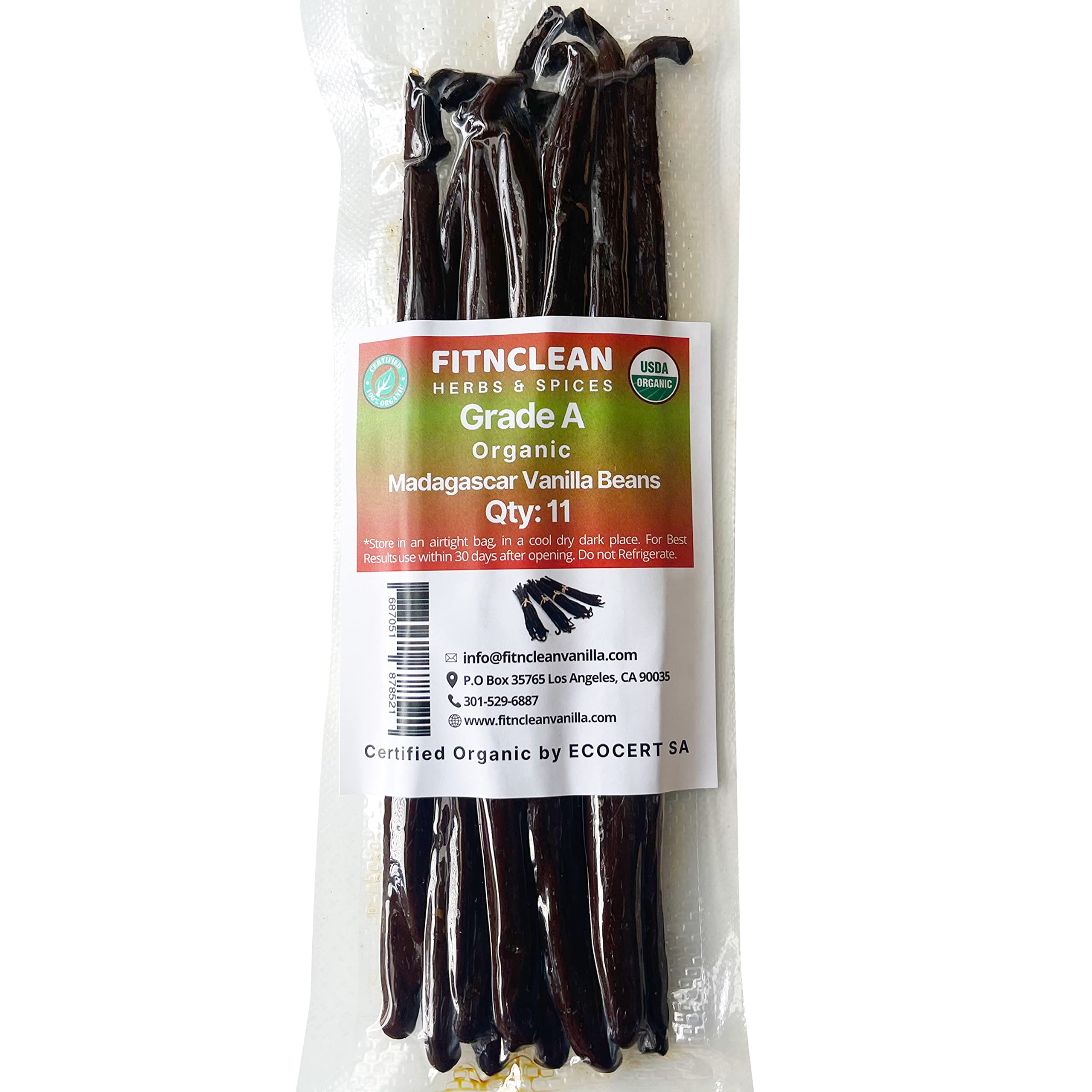 11 Organic Madagascar Vanilla Beans Grade A. ~6" Length by FITNCLEAN VANILLA| fo