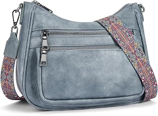 KITEVIUN Crossbody Bags for Women Leather Purse Trendy Multi Pocket Shoulder Handbags with Adjustable Guitar Strap