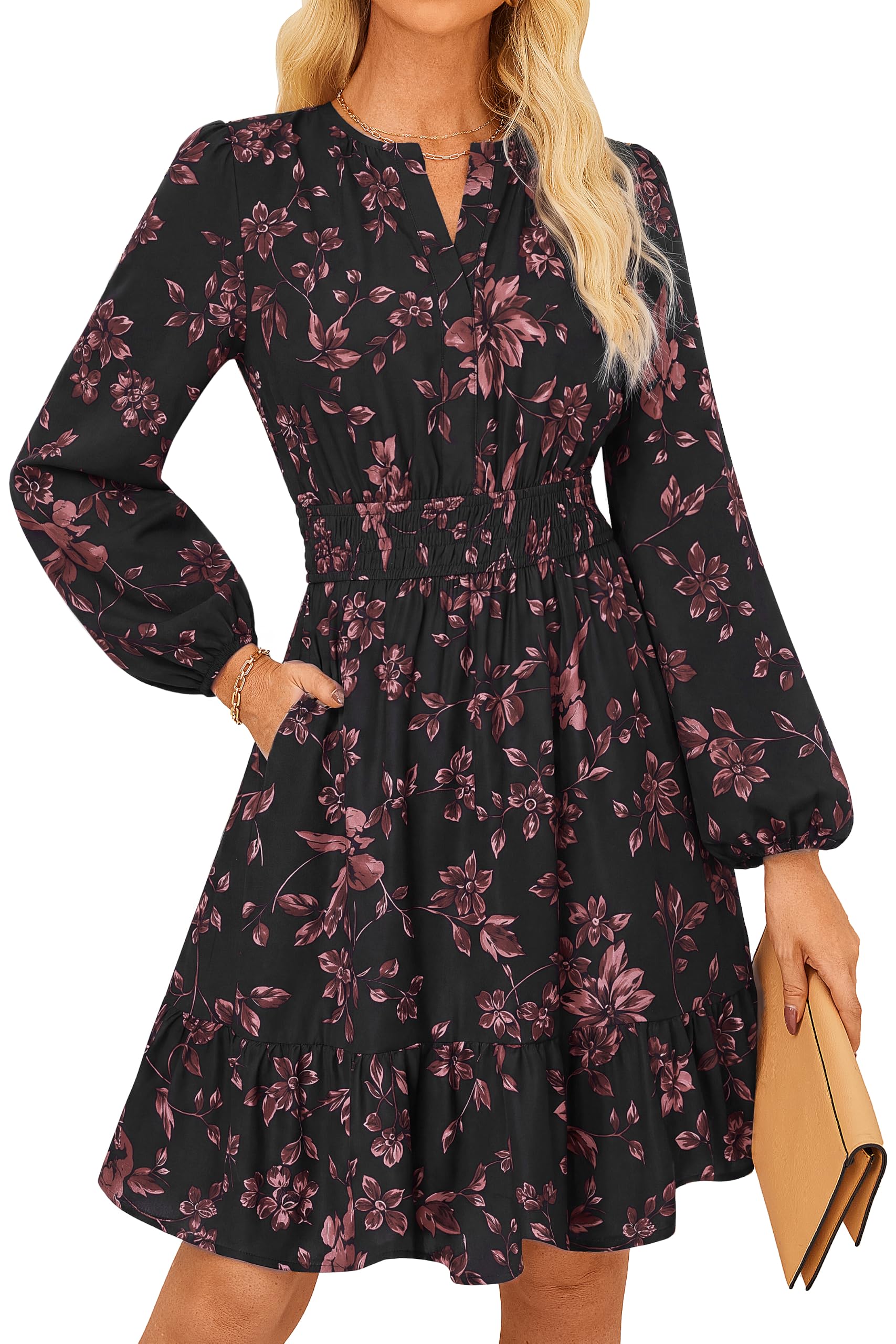 GRACE KARIN Women's V-Neck A-Line Knee Length Dress with Pockets
