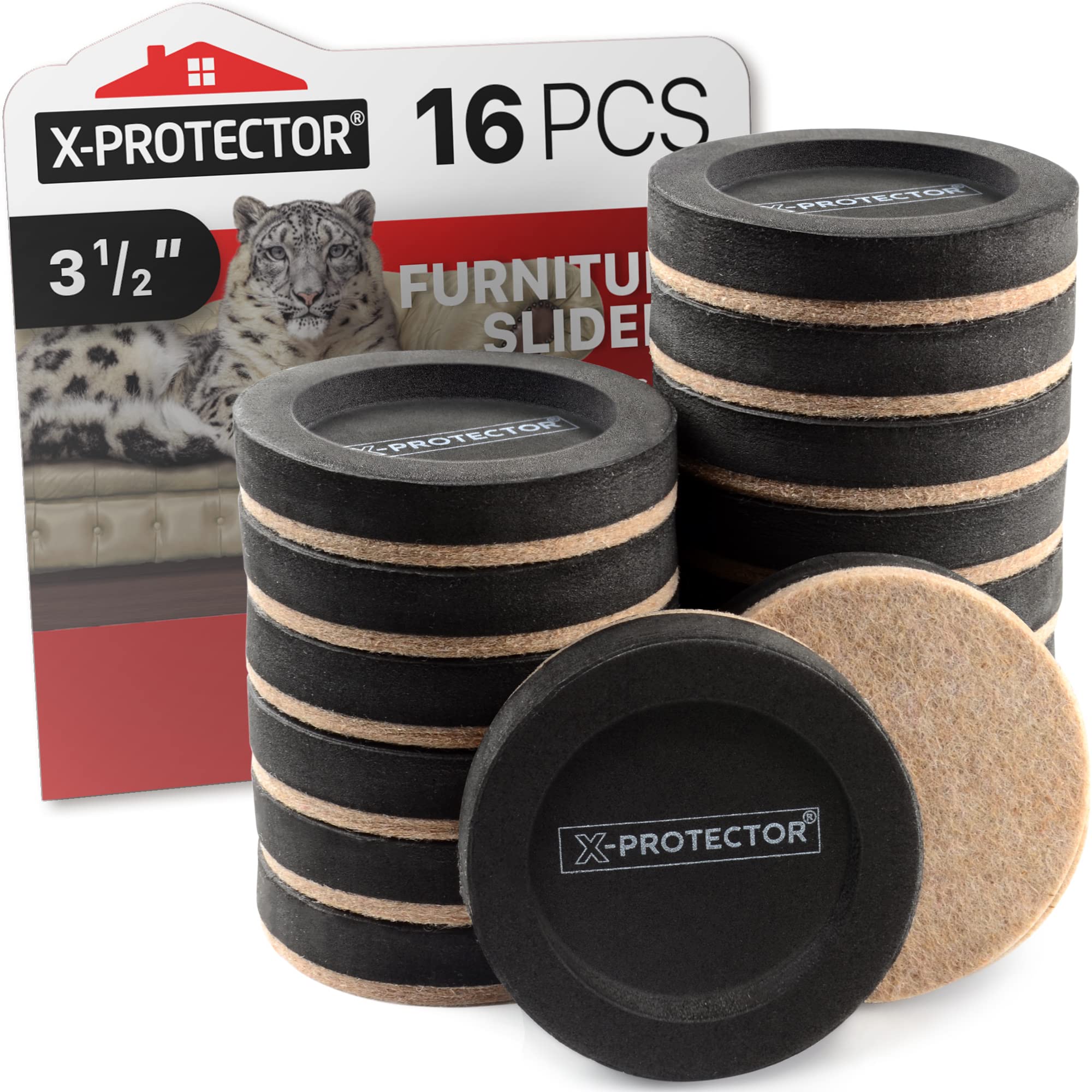 Felt Furniture Sliders for Hardwood Floors X-PROTECTOR 16 PCS 3 ½” | Unique Desi